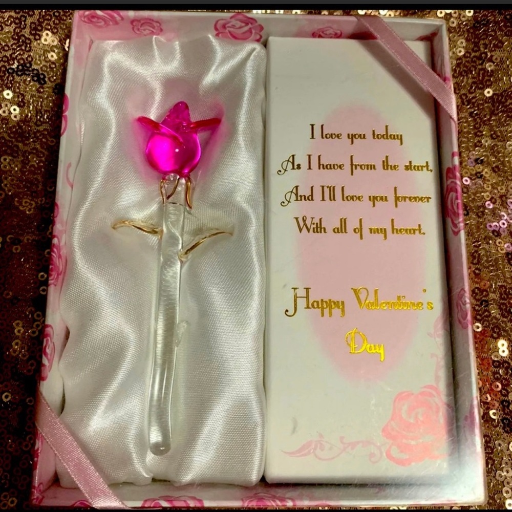 Happy Valentine's Day Glass pink Roses